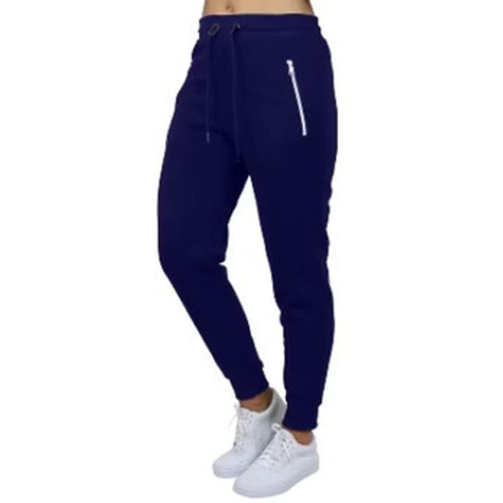 Blue Ice Women's Loose Fit Fleece-Lined Jogger Sweatpants Zipper Pockets in Navy